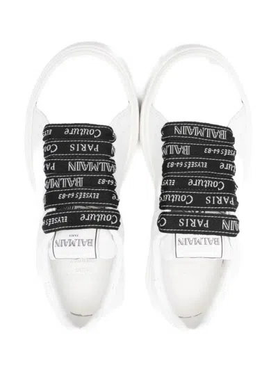 Balmain Logo-laces Leather Sneakers In White