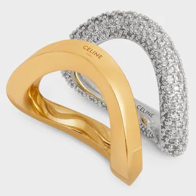 Celine Formes Abstraites Set Of Rings In Strass And Brass With Gold And Rhodium Finish In Gold