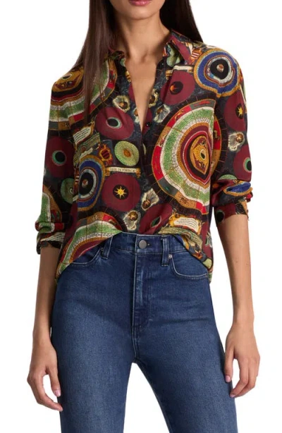 Alice And Olivia Hands Of Time Willa Placket Top In Multi