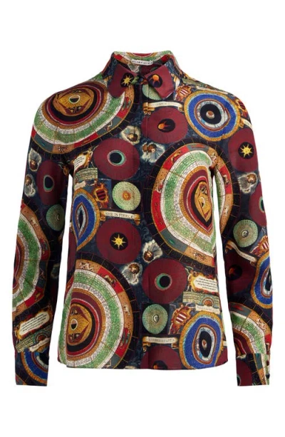 Alice And Olivia Hands Of Time Willa Placket Top In Multi