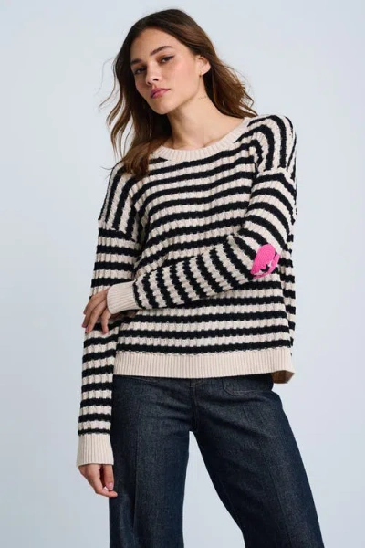 Lisa Todd Heart Cotton Cashmere Striped Sweater In Black