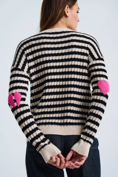 Lisa Todd Heart Cotton Cashmere Striped Sweater In Black