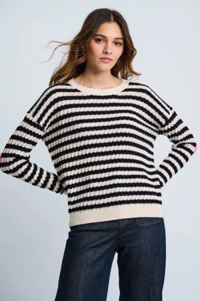 Lisa Todd Heart Cotton Cashmere Striped Sweater In Black