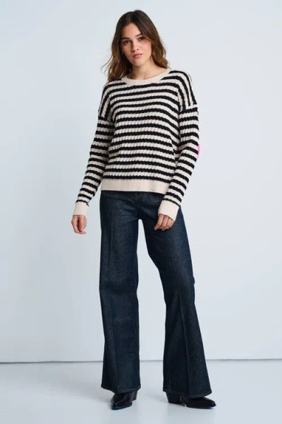 Lisa Todd Heart Cotton Cashmere Striped Sweater In Black