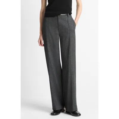 Vince High Waisted Micro Check Wide Leg Wool-blend Trouser In Gray