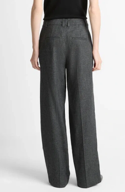 Vince High Waisted Micro Check Wide Leg Wool-blend Trouser In Gray