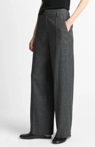 Vince High Waisted Micro Check Wide Leg Wool-blend Trouser In Gray