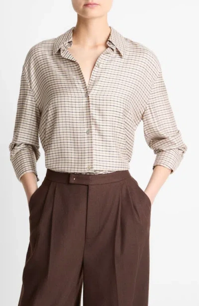 Vince Micro Check Button Front Shirt In Neutral