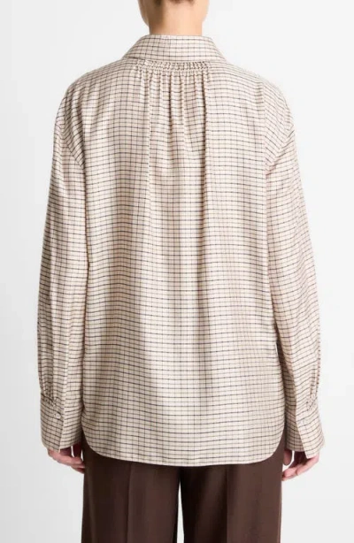 Vince Micro Check Button Front Shirt In Neutral