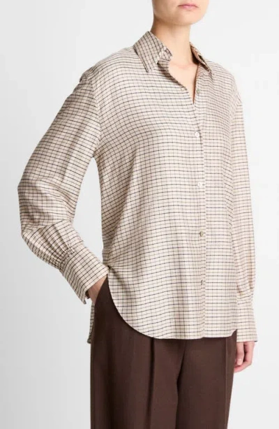 Vince Micro Check Button Front Shirt In Neutral