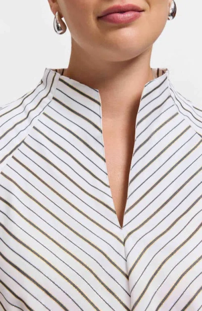 Foxcroft Daphne Metallic Stripe Cotton Blend Pullover Shirt In Multi