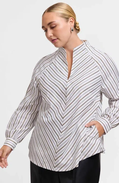 Foxcroft Daphne Metallic Stripe Cotton Blend Pullover Shirt In Multi