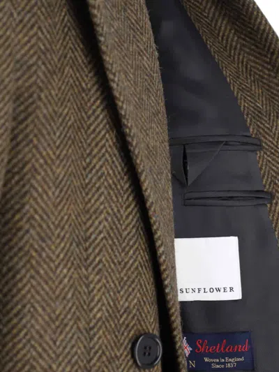 Sunflower Herringbone Double-breasted Coat In Brown