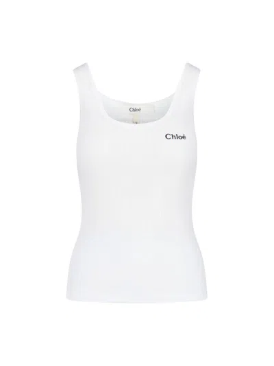 Chloé Women Logo Cotton Tank Top In White