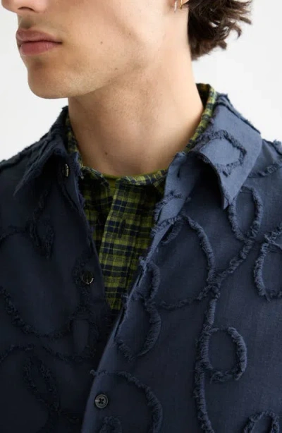 Scotch & Soda Men's Relaxed Fit Short Sleeve Button-front Jacquard Shirt In Blue