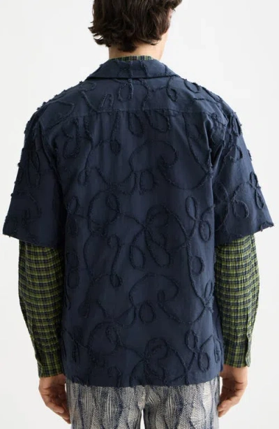 Scotch & Soda Men's Relaxed Fit Short Sleeve Button-front Jacquard Shirt In Blue