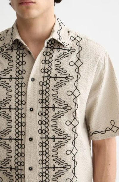 Scotch & Soda Men's Relaxed Fit Short Sleeve Embroidered Button-front Shirt In Neutral