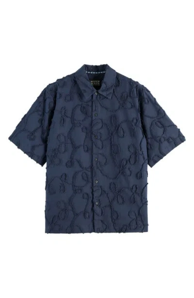 Scotch & Soda Men's Relaxed Fit Short Sleeve Button-front Jacquard Shirt In Blue