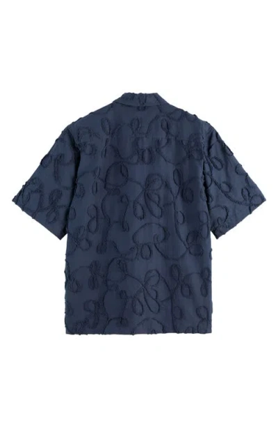 Scotch & Soda Men's Relaxed Fit Short Sleeve Button-front Jacquard Shirt In Blue