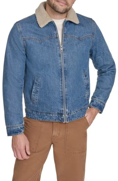 Levi's Men's Faux Shearling Collar Denim Jacket In Blue