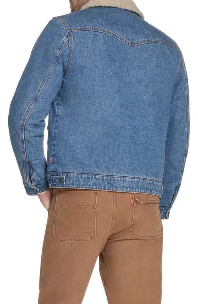 Levi's Men's Faux Shearling Collar Denim Jacket In Blue