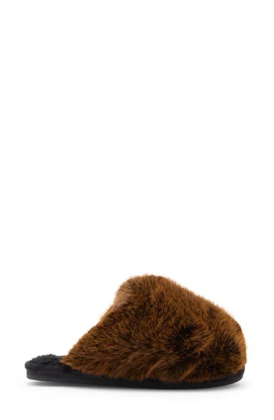 Steve Madden Poof Faux Fur Slipper In Animal Print