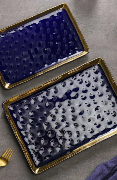Stone Lain Florian Porcelain 2-piece Serving Rectangular Plate Set In Blue