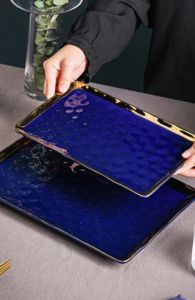 Stone Lain Florian Porcelain 2-piece Serving Rectangular Plate Set In Blue