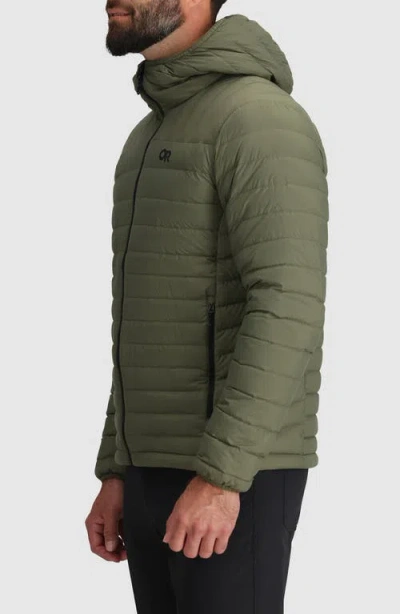 Outdoor Research Transcendent Hooded Down Puffer Jacket In Green