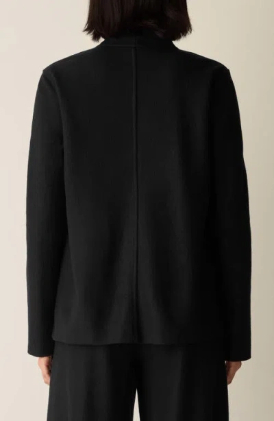 Eileen Fisher Felted Wool Jersey High Collar Jacket In Black