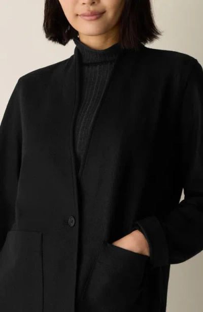 Eileen Fisher Felted Wool Jersey High Collar Jacket In Black