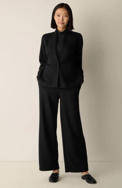 Eileen Fisher Felted Wool Jersey High Collar Jacket In Black