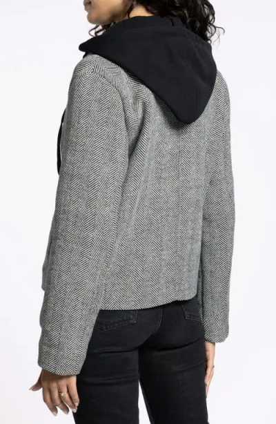 Thread & Supply Alejandra Herringbone Coat With Bib Hoodie In Gray