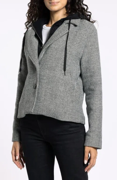 Thread & Supply Alejandra Herringbone Coat With Bib Hoodie In Gray