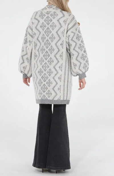 Rain And Rose Geo Pattern Coatigan In Gray