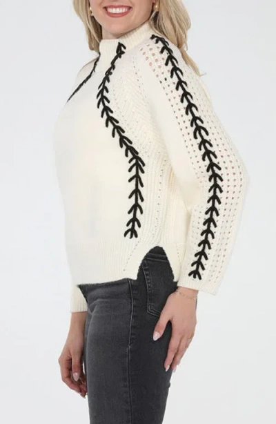 Rain And Rose Whipstitch Mock Neck Sweater In Neutral