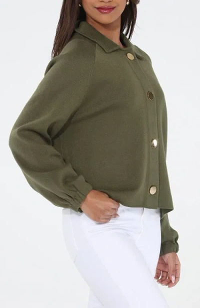 Rain And Rose Button Front Jacket In Green