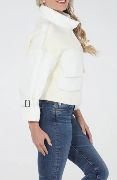 Rain And Rose Mixed Media Bomber Jacket In Neutral