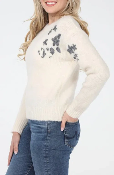 Rain And Rose Floral Embroidered Sweater In Neutral