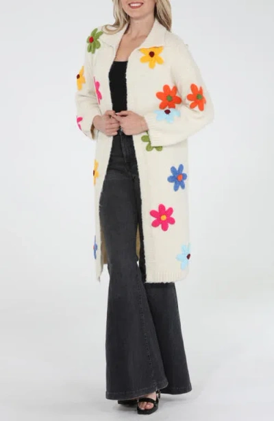 Rain And Rose Flower Pop Longline Coatigan In Multi