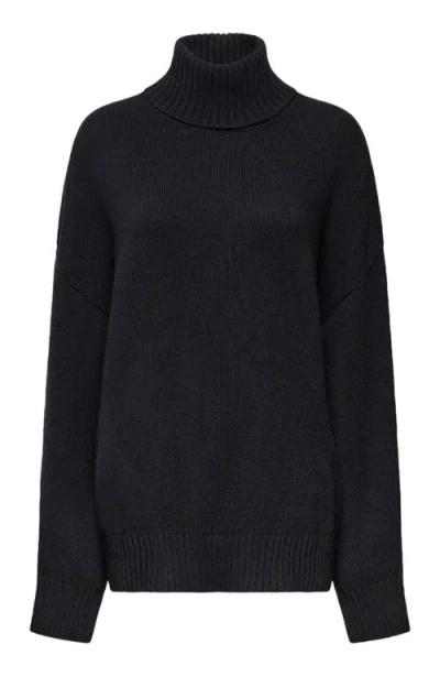 Another Tomorrow Oversized Luxe Turtleneck In Black