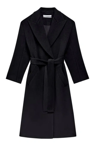 Another Tomorrow Belted Double-breasted Wool Coat In Black