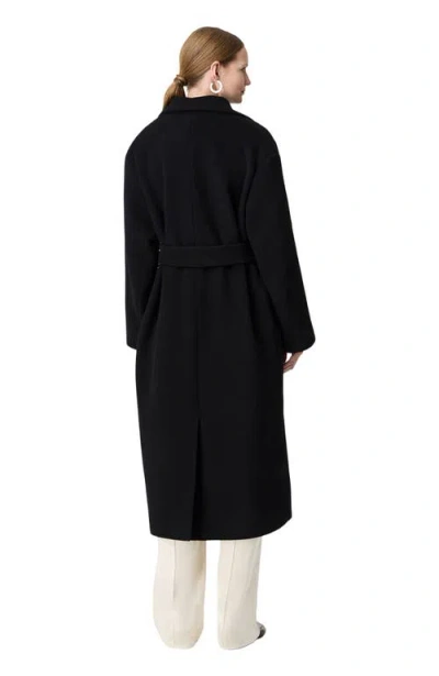 Another Tomorrow Belted Double-breasted Wool Coat In Black