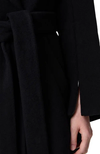 Another Tomorrow Belted Double-breasted Wool Coat In Black