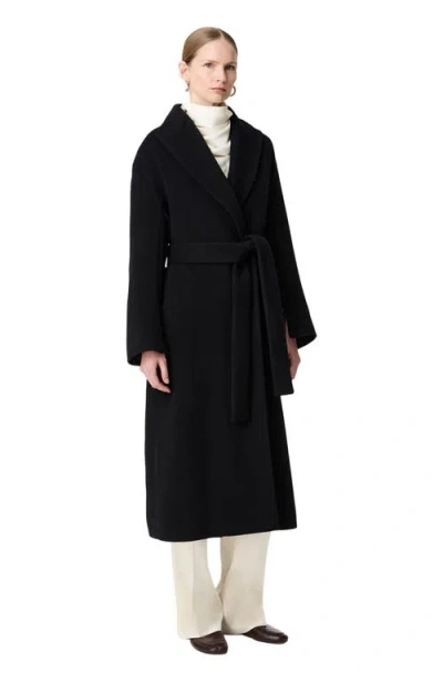 Another Tomorrow Belted Double-breasted Wool Coat In Black