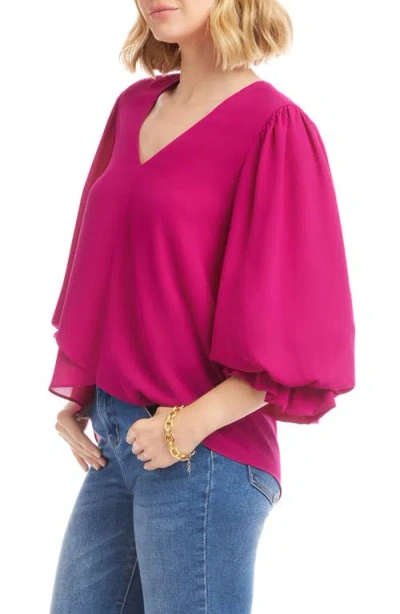 Karen Kane Layered Sleeve Asymmetric Top In Magenta In Animal Print
