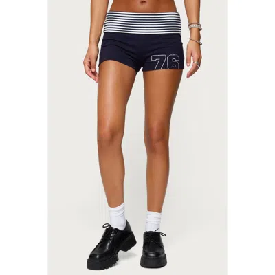 Edikted 76 Stripey Fold Over Shorts In Animal Print