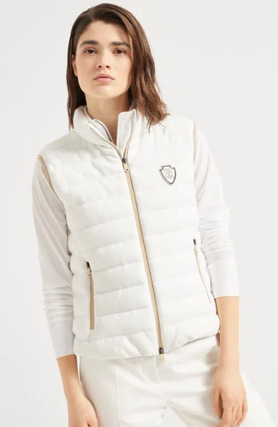 Brunello Cucinelli Goose Down Padded Cotton Vest With Front Logo And High Neck In White