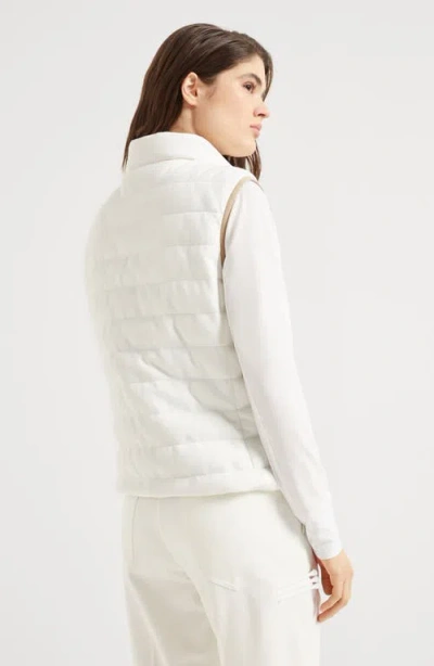 Brunello Cucinelli Goose Down Padded Cotton Vest With Front Logo And High Neck In White