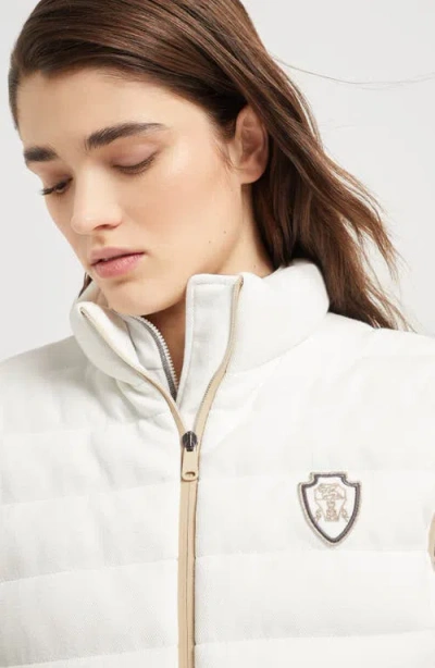 Brunello Cucinelli Goose Down Padded Cotton Vest With Front Logo And High Neck In White